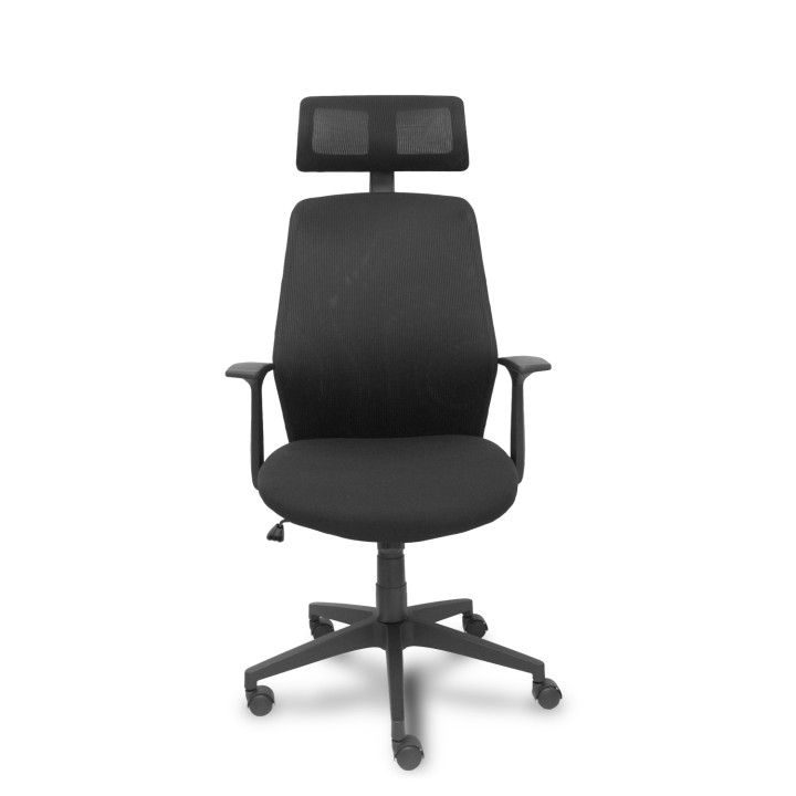 Piqueras y Crespo Silla Parolis respaldo malla negro con cabecero y asiento aran negro