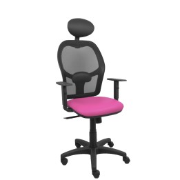 Piqueras y Crespo Silla Alocén malla negra asiento similpiel rosa brazos regulables cabecero fijo