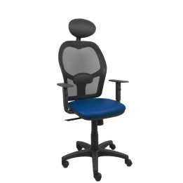 Piqueras y Crespo Silla Alocén malla negra asiento similpiel azul marino brazos regulables cabecero fijo