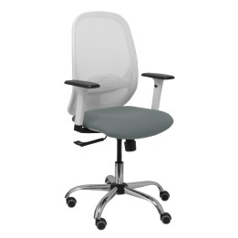 Piqueras y Crespo Silla Cilanco blanca malla blanca asiento bali gris brazo regulable base cromada ruedas de parque