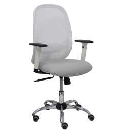 Piqueras y Crespo Silla Cilanco blanca malla blanca asiento bali gris claro brazo regulable base cromada ruedas parque