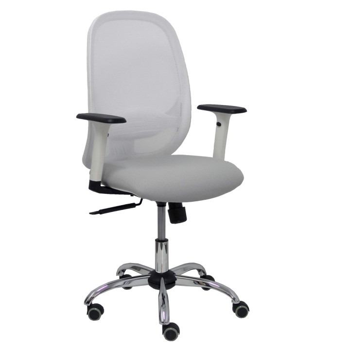 Piqueras y Crespo Silla Cilanco blanca malla blanca asiento bali gris claro brazo regulable base cromada ruedas parque