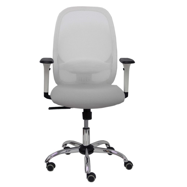Piqueras y Crespo Silla Cilanco blanca malla blanca asiento bali gris claro brazo regulable base cromada ruedas parque
