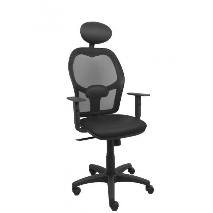 Piqueras y Crespo Silla Alocén malla negra asiento similpiel negro brazos regulables cabecero fijo