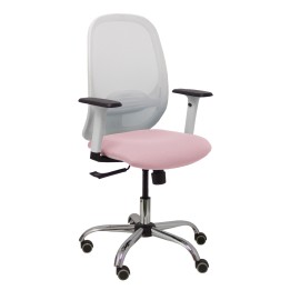 Piqueras y Crespo Silla Cilanco blanca malla blanca asiento bali rosa brazo regulable base cromada ruedas de parque