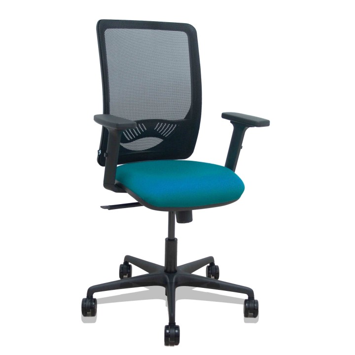 Piqueras y Crespo Silla Zulema sincro malla negra asiento bali verde petróleo brazos 2D ruedas 65mm