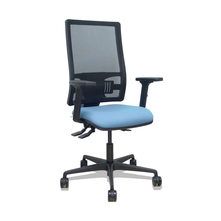 Piqueras y Crespo Silla Bormate asincro malla negra asiento bali azul cielo brazos 2D ruedas 65mm