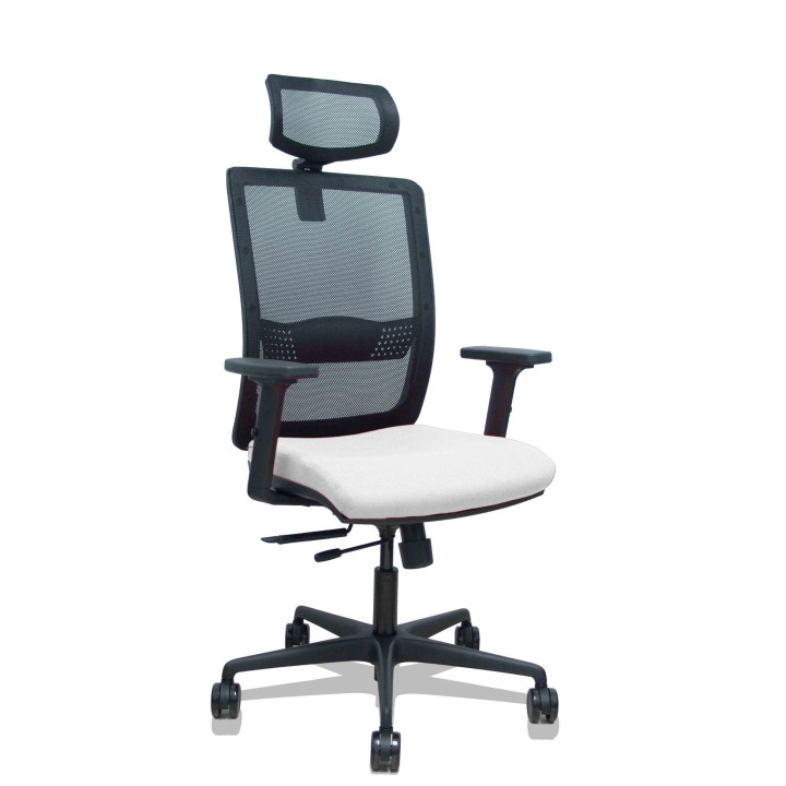 Piqueras y Crespo Silla Haches traslack malla negra asiento bali blanco brazos 2D ruedas 65mm cabecero regulable