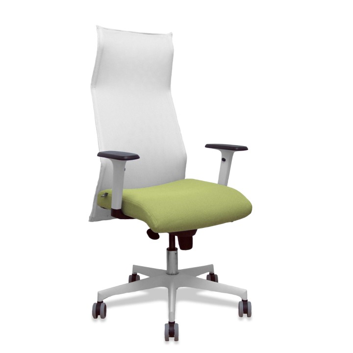 Piqueras y Crespo Sillón Sahuco blanco bali verde oliva brazos blancos base blanca ruedas parqué 65mm