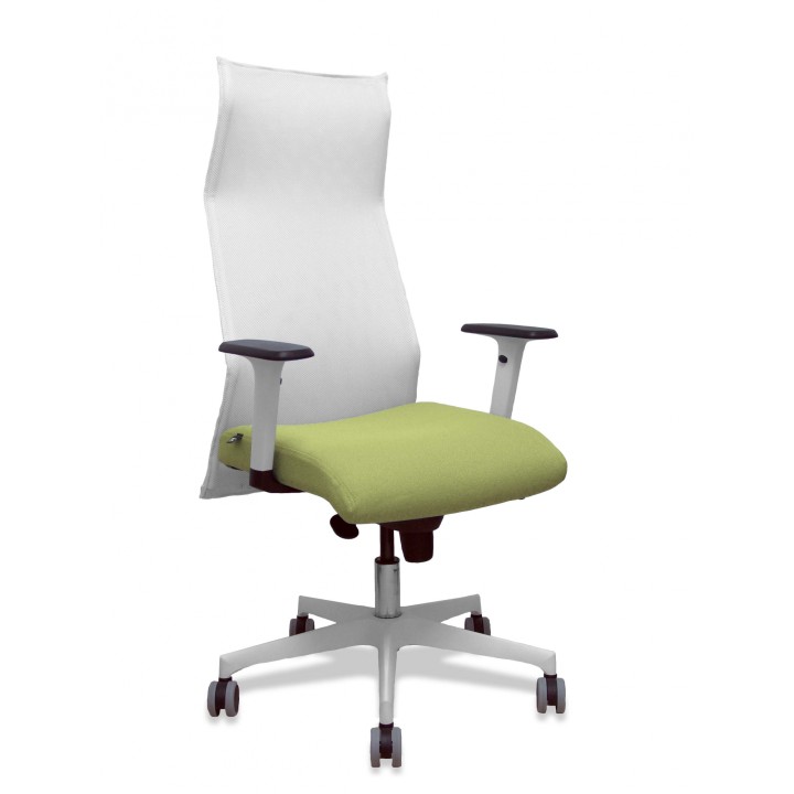 Piqueras y Crespo Sillón Sahuco blanco bali verde oliva brazos blancos base blanca ruedas parqué 65mm