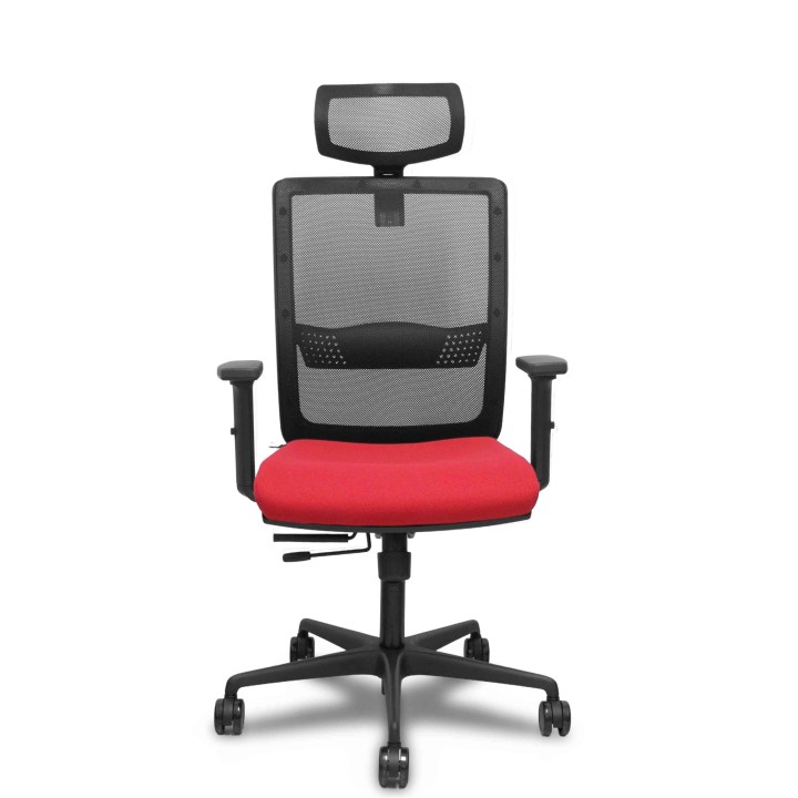 Piqueras y Crespo Silla Haches traslack malla negra asiento bali rojo brazos 2D ruedas 65mm cabecero regulable