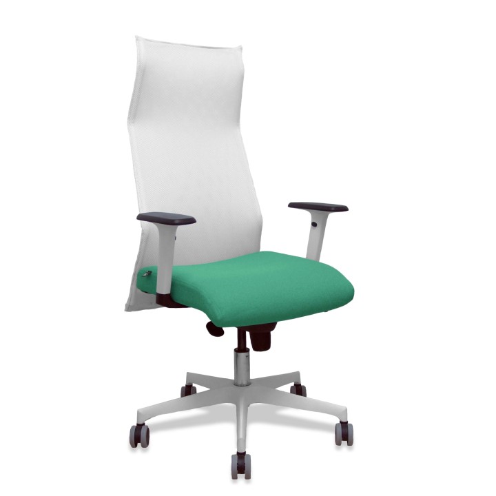 Piqueras y Crespo Sillon Sahuco blanco bali verde esmeralda brazos blancos base blanca ruedas parque 65mm