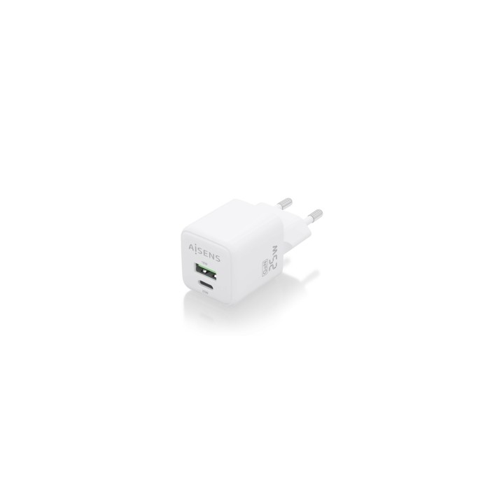 AISENS Cargador GaN 25W, 1xUSB-C PD3.0 QC4.0, 1xUSB-A QC3.0, Blanco