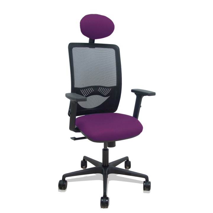 Piqueras y Crespo Silla Zulema sincro malla negra asiento bali morado brazos 2D ruedas 65mm cabecero