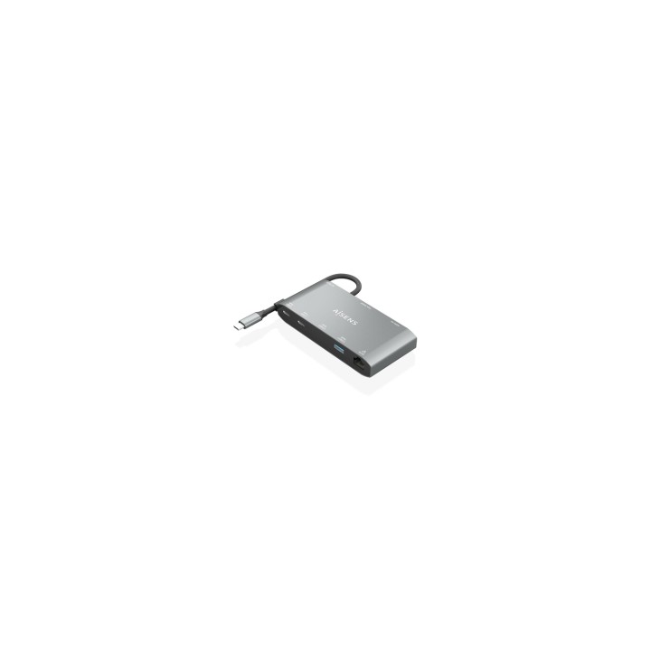 AISENS USB-C Dock 8 en 1, USB-C a 1xHDMI, 1xVGA, 1xRJ45, 2xUSB-A, 2xUSB-C 5G, 1xUSB-C PD, Gris, 20 cm
