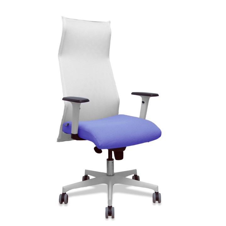 Piqueras y Crespo Sillón Sahuco blanco bali azul claro brazos blancos base blanca ruedas parqué 65mm