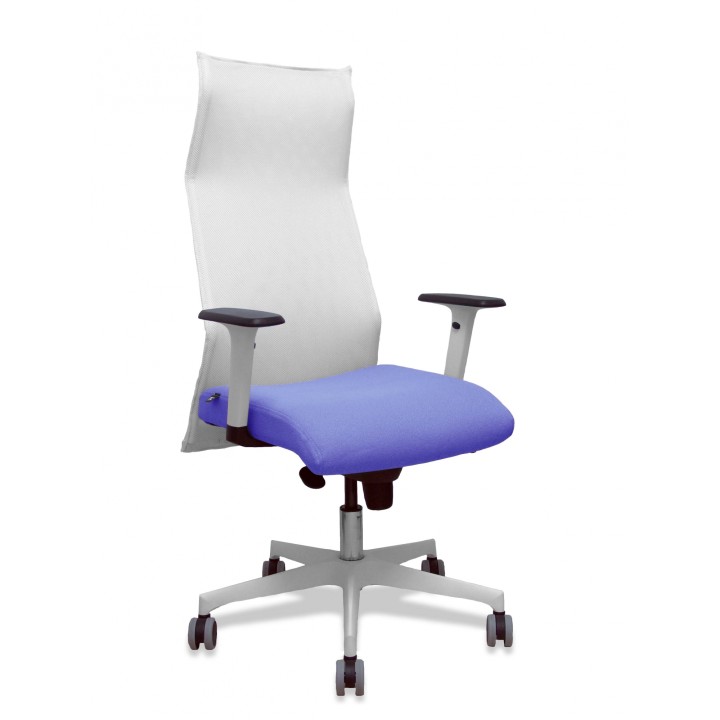 Piqueras y Crespo Sillón Sahuco blanco bali azul claro brazos blancos base blanca ruedas parqué 65mm