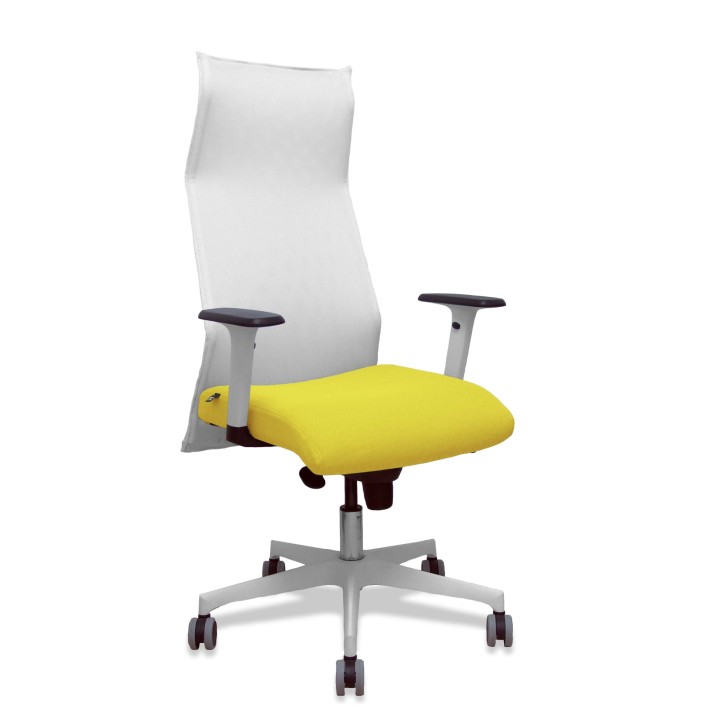 Piqueras y Crespo Sillón Sahuco blanco bali amarillo brazos blancos base blanca ruedas parqué 65mm