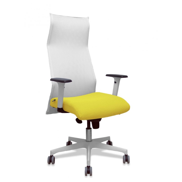 Piqueras y Crespo Sillón Sahuco blanco bali amarillo brazos blancos base blanca ruedas parqué 65mm