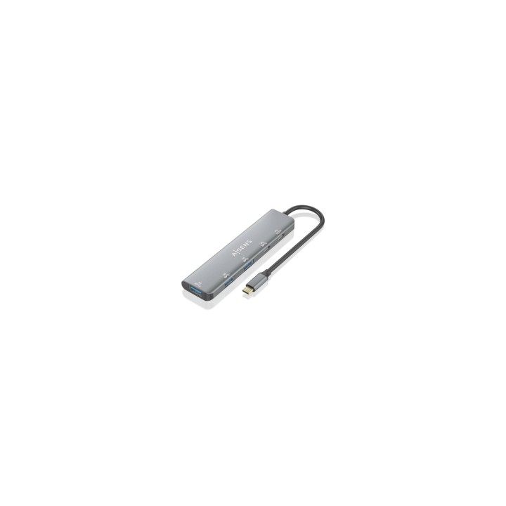 AISENS Hub USB 3.2 Gen1 5G USB-C, USB-C/M-1xUSB-C PD100W/H-1xUSB-C/H-3xUSB-A/H, Gris, 15cm