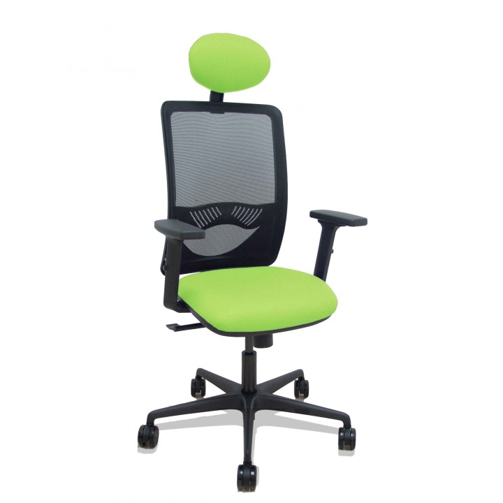 Piqueras y Crespo Silla Zulema sincro malla negra asiento bali pistacho brazos 2D ruedas 65mm cabecero