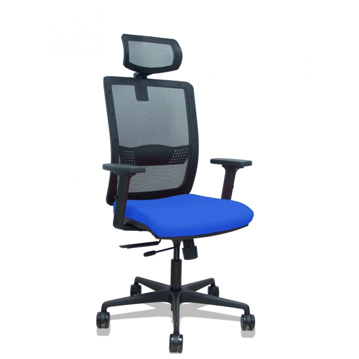 Piqueras y Crespo Silla Haches traslack malla negra asiento bali azul brazos 2D ruedas 65mm cabecero regulable