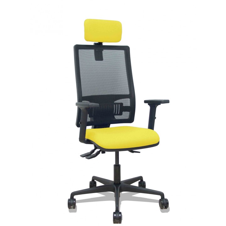 Piqueras y Crespo Silla Bormate asincro malla negra asiento bali amarillo brazos 2D ruedas 65mm cabecero regulable