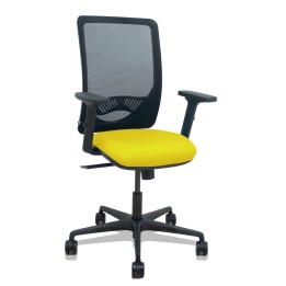 Piqueras y Crespo Silla Zulema sincro malla negra asiento bali amarillo brazos 2D ruedas 65mm