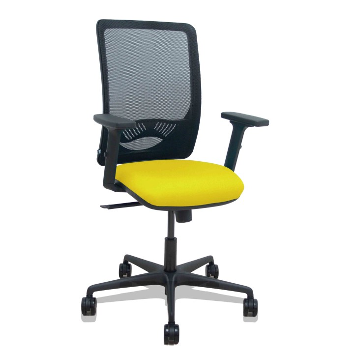 Piqueras y Crespo Silla Zulema sincro malla negra asiento bali amarillo brazos 2D ruedas 65mm