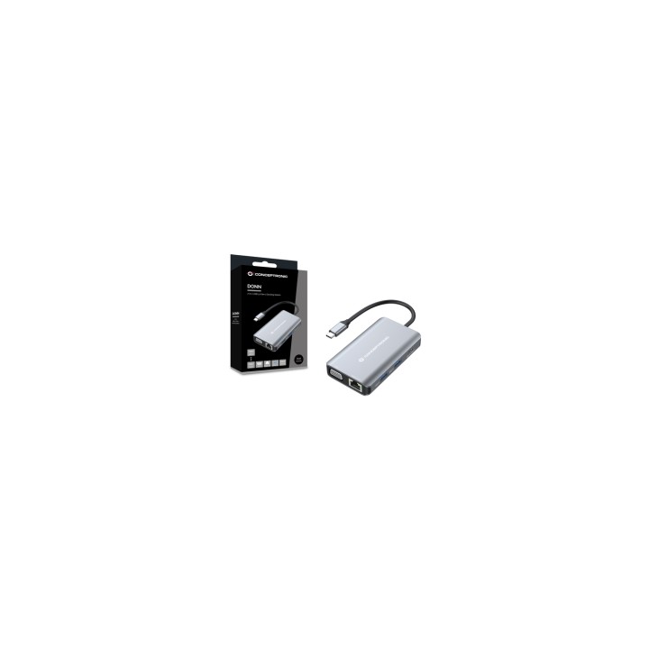 Conceptronic DONN21G base para portátil y replicador de puertos Alámbrico USB 3.2 Gen 1 (3.1 Gen 1) Type-C Gris