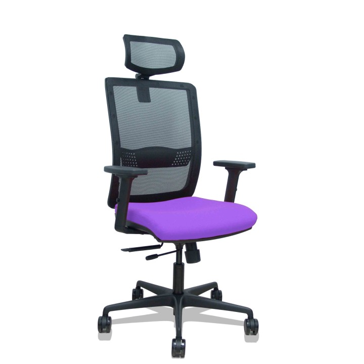 Piqueras y Crespo Silla Haches traslack malla negra asiento bali lila brazos 2D ruedas 65mm cabecero regulable