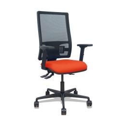 Piqueras y Crespo Silla Bormate asincro malla negra asiento bali naranja oscuro brazos 2D ruedas 65mm