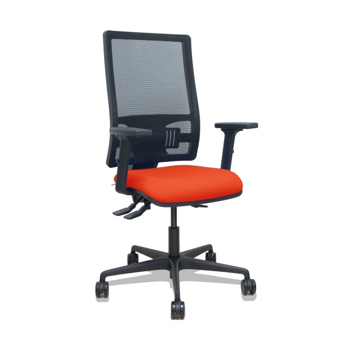 Piqueras y Crespo Silla Bormate asincro malla negra asiento bali naranja oscuro brazos 2D ruedas 65mm