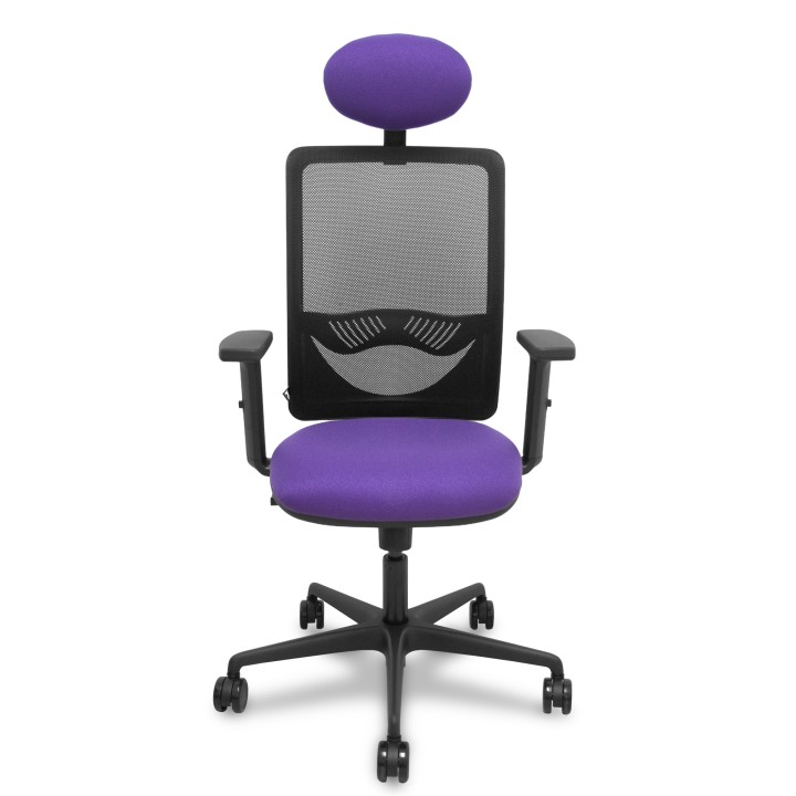 Piqueras y Crespo Silla Zulema sincro malla negra asiento bali lila brazos 2D ruedas 65mm cabecero