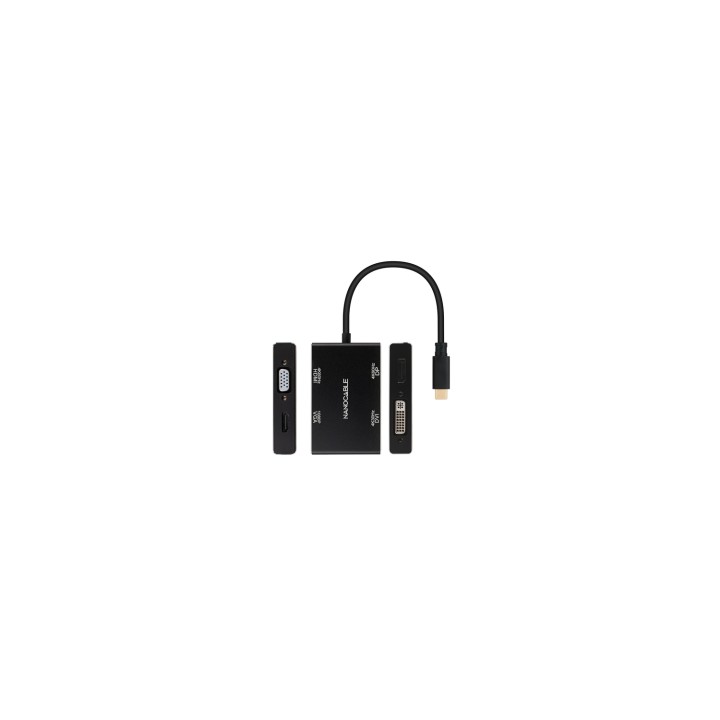 Nanocable Conversor USB-C/M a HDMI/H + DVI/H + DP/H + VGA/H, Negro, 10 cm