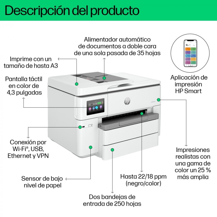 HP OfficeJet Pro Impresora multifunción HP 9730e de formato ancho, Color, Impresora para Oficina pequeña, Impresión, copia,