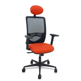 Piqueras y Crespo Silla Zulema sincro malla negra asiento bali naranja oscuro brazos 2D ruedas 65mm cabecero