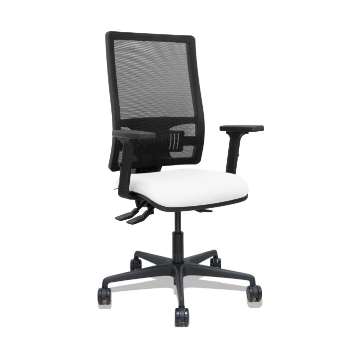 Piqueras y Crespo Silla Bormate asincro malla negra asiento bali blanco brazos 2D ruedas 65mm