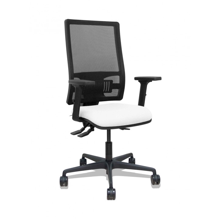 Piqueras y Crespo Silla Bormate asincro malla negra asiento bali blanco brazos 2D ruedas 65mm