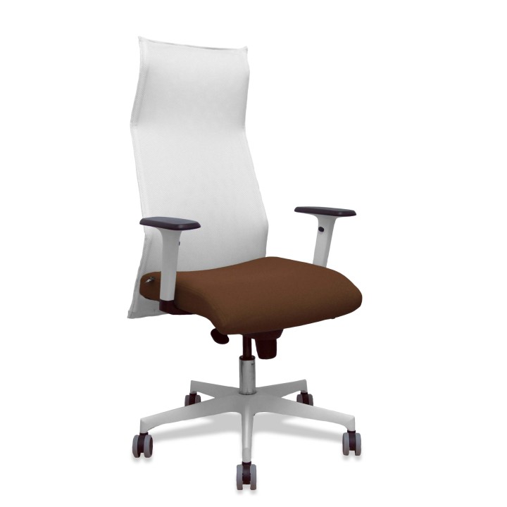 Piqueras y Crespo Sillón Sahuco blanco bali marron oscuro brazos blancos base blanca ruedas parque 65mm