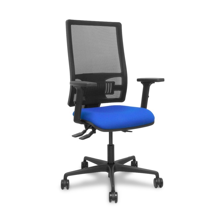 Piqueras y Crespo Silla Bormate asincro malla negra asiento bali azul brazos 2D ruedas 65mm