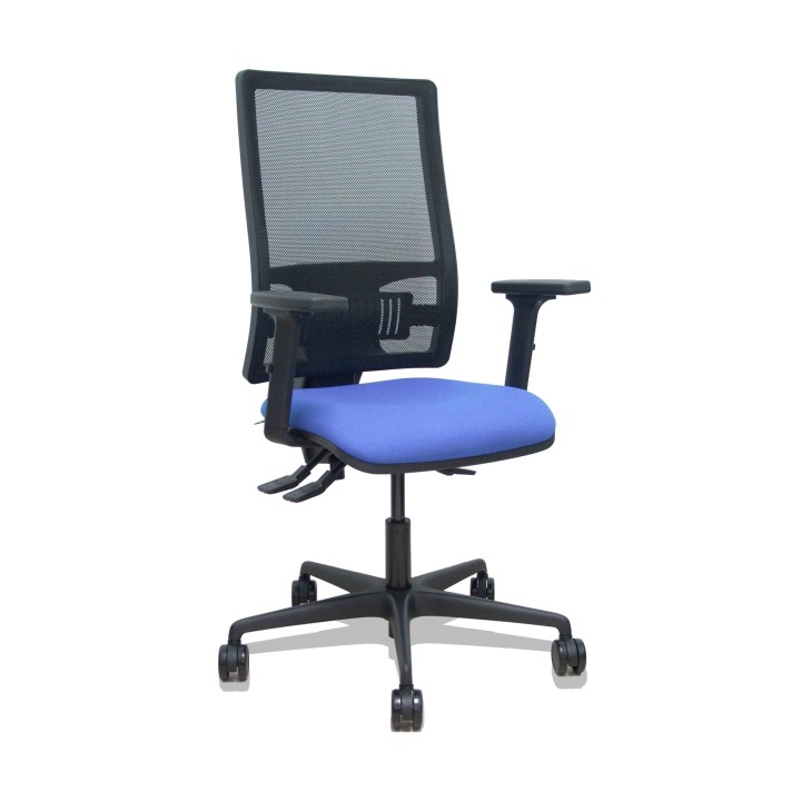 Piqueras y Crespo Silla Bormate asincro malla negra asiento bali azu claro brazos 2D ruedas 65mm