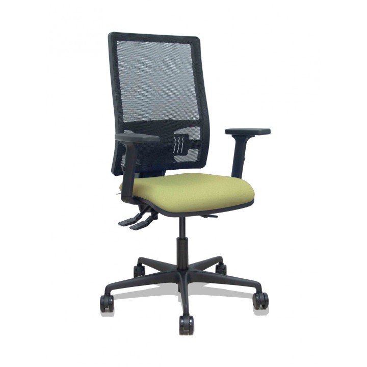 Piqueras y Crespo Silla Bormate asincro malla negra asiento bali verde oliva brazos 2D ruedas 65mm