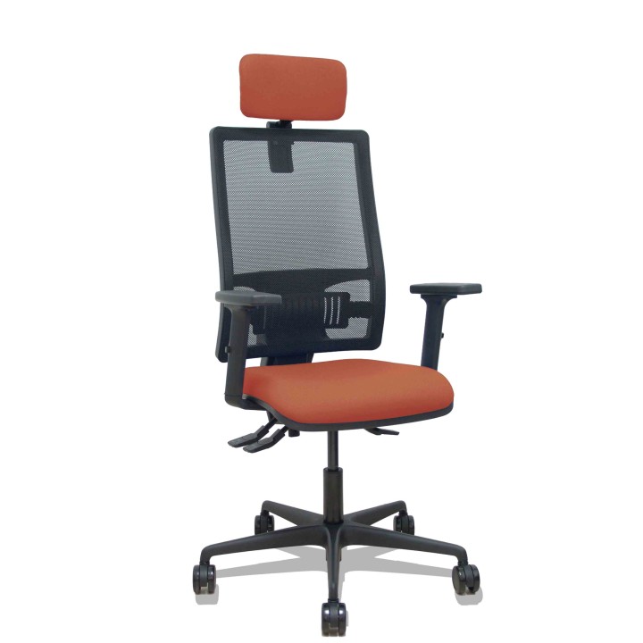 Piqueras y Crespo Silla Bormate asincro malla negra asiento bali marrón brazos 2D ruedas 65mm cabecero regulable