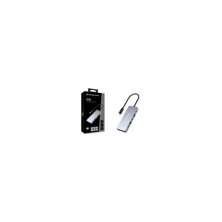 Conceptronic DONN22G base para portátil y replicador de puertos Alámbrico USB 3.2 Gen 2 (3.1 Gen 2) Type-C Gris