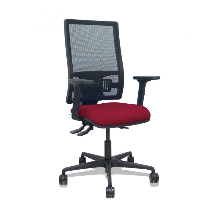 Piqueras y Crespo Silla Bormate asincro malla negra asiento bali granate brazos 2D ruedas 65mm