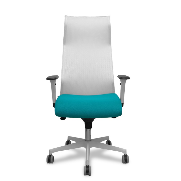 Piqueras y Crespo Sillón Sahuco blanco bali turquesa brazos blancos base blanca ruedas parqué 65mm