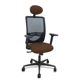 Piqueras y Crespo Silla Zulema sincro malla negra asiento bali marron oscuro brazos 2D ruedas 65mm cabecero