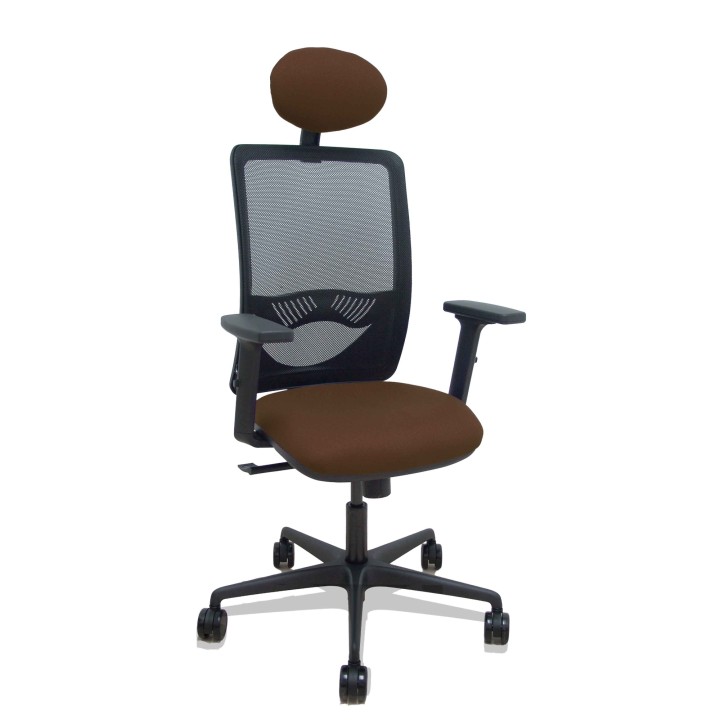 Piqueras y Crespo Silla Zulema sincro malla negra asiento bali marron oscuro brazos 2D ruedas 65mm cabecero