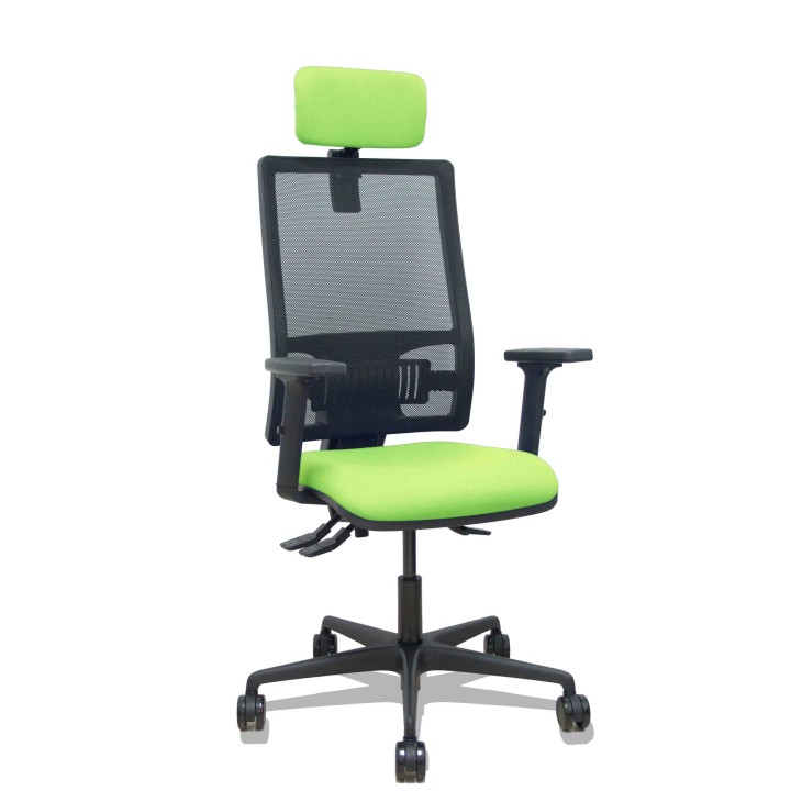 Piqueras y Crespo Silla Bormate asincro malla negra asiento bali pistacho brazos 2D ruedas 65mm cabecero regulable